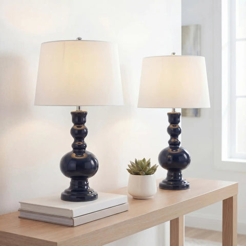 Mercury Silver Glass Table Lamp Set Of 2 With White Linen Shade Modern Bedside Lamps For Living Room And Bedroom Energy Saving Led Bulbs Included ETL Listed Safety Ready