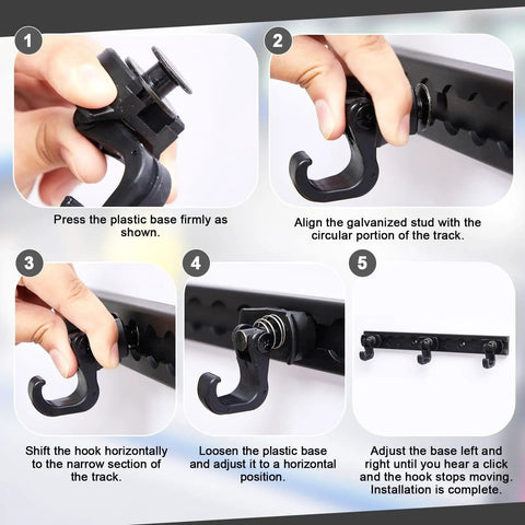 Installation guide for 8 Pack L Track Hooks With Single Stud Fitting Spring Loaded 360 Degree Adjustable Gear Hook for trailers.