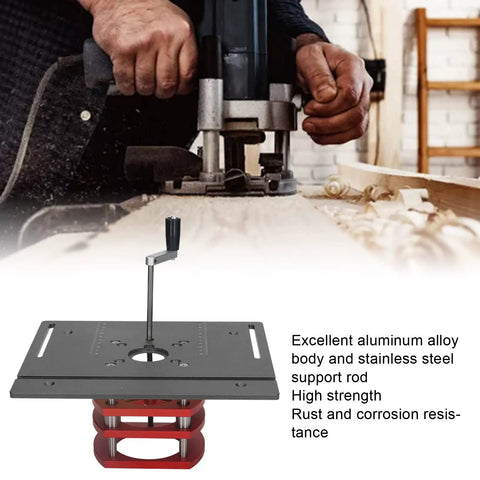 Straight Shooter Router Table Lift System With Firm Fix Grip For Universal Router Bases 64 To 66 Mm DIY Woodworking height adjustment fixture in use.
