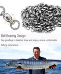 Saltwater Rolling Barrel Ball Bearing Swivels With Stainless Steel Construction High Strength Solid Welded Rings Black Nickel Finish 25 Pack 110 Lb Capacity For Serious Fishing showing swivel pile and tuna catch