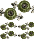 Fresh Green Cabinet Knobs With Vintage Tile Pattern Zinc Alloy Screw Back Hardware Solid Pick Premium Drawer Pulls set of 10 knobs
