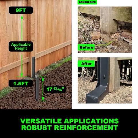 Heavy Duty Fence Post Repair Kit With One-Piece 11-Gauge Steel Anchors And Stakes, Fix Leaning 4x4 Or 6x6 Wood Posts, 4-Pack For Quick-Fix Beefed-Up, Durable Post Stabilization