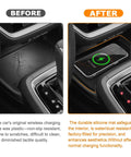Before and after installation of Subaru Crosstrek Wireless Charging Protective Pad for 2024-2026 center console anti-slip mat.