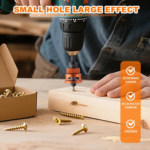 Sweet Shop Essential Countersink Drill Bit Set With Magnetic Bit Holder used on wood, demonstrating fast pilot hole drilling and screw fitting.