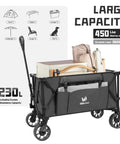 Folding Collapsible Utility Wagon For Outdoor Hauling With Table Top And Side Pocket 400Lbs Heavy Duty Cart in grey, loaded with cargo