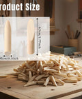 Pile of 300 Pack Solid Wood Pocket Hole Plugs For Pocket Hole Jig, Pine Wood Plugs For DIY Woodworking on a workbench, 3/8 Inch Diameter By 1.78 Inch Length, Ideal For Cabinets And Furniture.