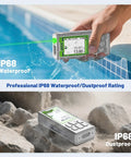 Outdoor Pro Laser Measuring Tool With 495 Ft Range Green Beam Camera Bluetooth P2P Tech Free App IP68 Rugged Build Micro USB Hand Strap And Pouch Precision To One Sixteenth Inch Ideal For Real Estate Pros And Build Crews waterproof laser distance meter in pool and rocks
