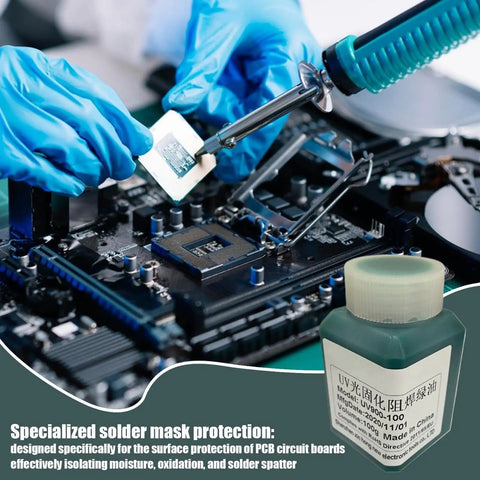 Solder Green Epoxy UV Solder Mask For Circuit Boards, PCB Insulation Masking Ink with circuit board and soldering process.