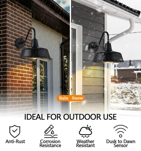 Outdoor Dusk To Dawn Gooseneck Lights Two Pack IP65 Waterproof Rust Resistant Finish Weatherproof Porch Barn Lighting