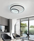 LED Flush Mount Ceiling Light Lit 12 Inch Round 48W 6000K Cool White Modern Fixture For Kitchen Living Room Bedroom Black Finish