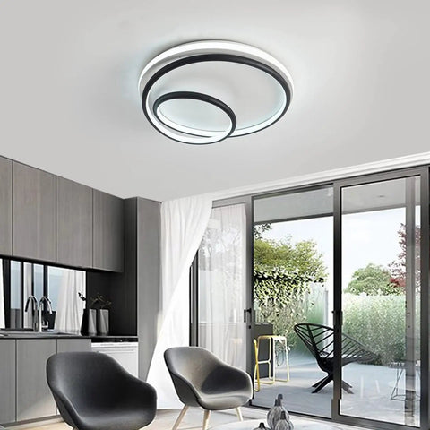 LED Flush Mount Ceiling Light Lit 12 Inch Round 48W 6000K Cool White Modern Fixture For Kitchen Living Room Bedroom Black Finish