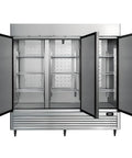 Heavy Duty Commercial Upright Freezer Convertible To Fridge 72 Cu Ft Full Size Reach In With Stainless Steel Shell open doors showing adjustable shelves