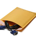 Eco Kraft Bubble Mailer Self Sealing 6.5 By 9 Inches Pack Of 250 Durable Bubble Lined Mailers For DVDs And Small Items Made From Recycled Kraft Paper For Safe Secure Delivery Planet Friendly displayed with cable inside