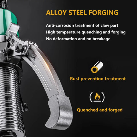 Heavy Duty 2 Jaw Or 3 Jaw Puller Tool alloy steel forging close-up showing claw with rust prevention and quenching details.