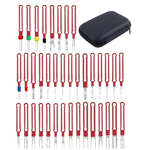 Pin Removal Tool Kit For Automotive Wiring And Repair, 38-piece pro grade pin puller with red handles and storage case