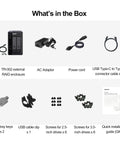 What's in the box of Dead Simple Setup Two Bay Usb Type C Direct Attached Storage Enclosure With Hardware Raid Support For Ssd And Hdd Drives.