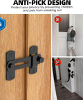 Image of Two Pack Barn Door Lock With 180 Degree Flip For Privacy Durable Sliding Door Latch keeping kids and pets safe on wood door.