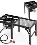 Powerful Portable Propane Stove With Foldable Side Rack Single Burner Outdoor Cooker close-up view