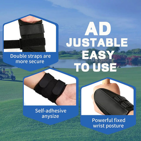 2 Pack Golf Wrist Training Aid with Real-Time Feedback showing adjustable black wrist straps emphasizing secure fit on golf course.