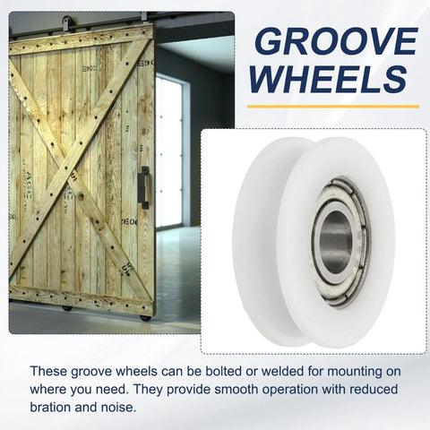 U Groove Ball Bearing Roller Wheels 6x22x7mm Nylon Guide Wheel For Sliding Doors And Windows, Heavy Duty Stainless Steel Track Wheel, White 4 Pack Set on barn door
