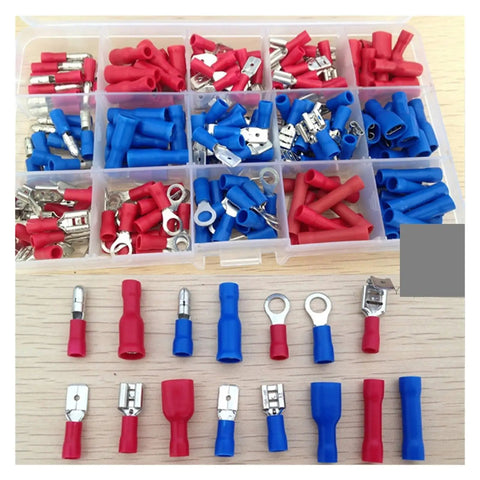 200 Piece Assorted Crimp Terminals Set With Ring And Spade Connectors Includes Male Female Piggy Back Wire Connector Kit For Serious Auto And Home Repair Jobs To Get Everything Done Fast, red and blue insulated terminals in organizer