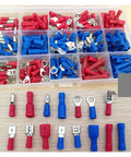 Awesome 200 Piece Assorted Crimp Terminals Kit With Ring And Spade Connectors Plus Male Female Piggy Back Wire Ends For Heavy Duty Electrical Jobs And Auto Repairs You Gotta Have These Bad Boys To Fix Any Messy Wiring Job Fast.. assorted red blue crimp terminals in plastic organizer