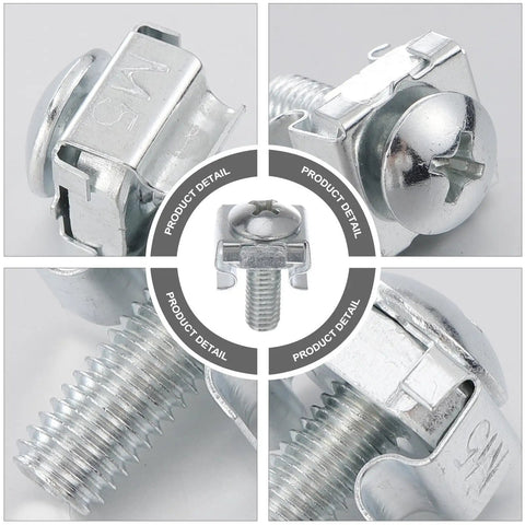 Heavy Duty Rack Mount Screws And Cage Nuts Steel Bolt Kit Including 100 Piece Zinc Plated Server Cabinet Hardware Built Tough For Plug And Play Rack Installations close-up of zinc plated steel bolt and nut detail
