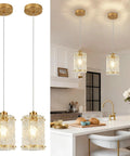 Sleek Gold Brushed Finish 2 Pack Modern Water Ripple Glass Pendant Lights With Adjustable Hanging Cords For Kitchen Island Dining Room Over Sink Super Dope Setup above white kitchen island.
