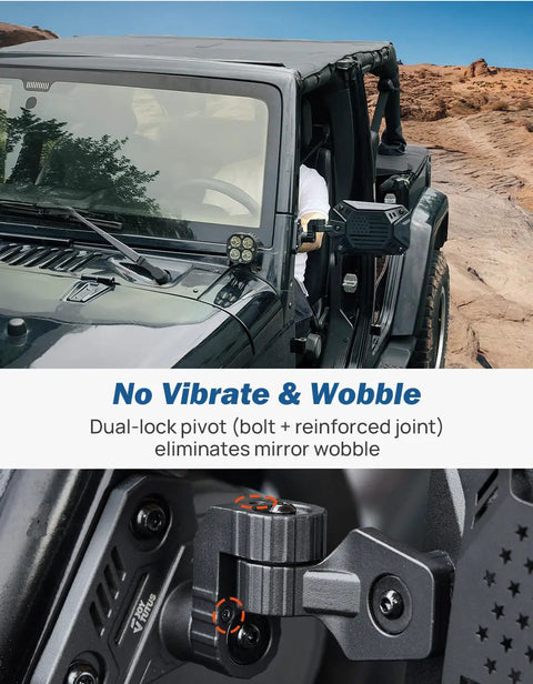 Door Off Mirror Kit For Jeep Wrangler TJ JK JKU 1997-2018 Wider Field Of View No Vibrate Or Wobble installed on vehicle
