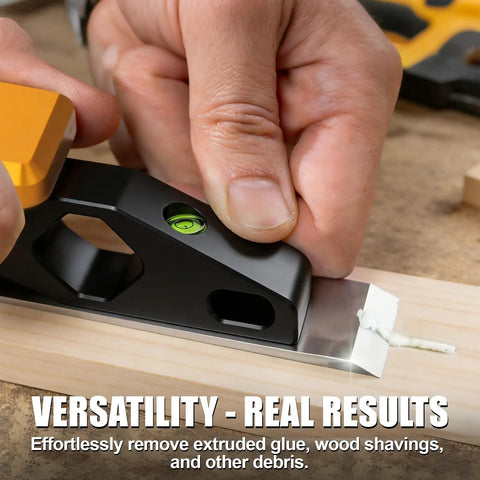 Pro Shop Ready Block Plane With Built In Level And Hardened Steel Blade Compact Aluminum Hand Planer used for cleanup on wood.
