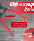 Glass tile nippers 7-inch with red rubber handles and built-in spring; includes 2 replacement blades and Allen wrench.