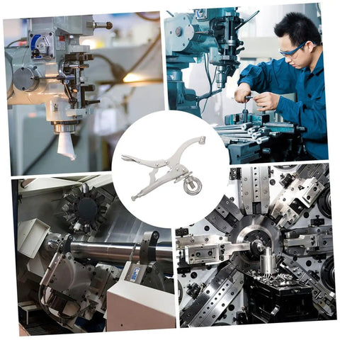 Rock Solid Adjustable Drill Press Locking Clamp Vise Built Tough As Nails For Woodworking And Metal Projects With Quick Adjustments and Iron Grip displayed in industrial setting.