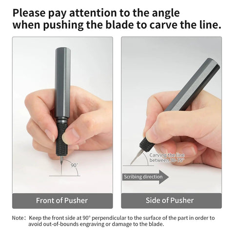 Pro Grade 7 Piece Tungsten Steel Scribing Tool Set With Wooden Stand used at 90-degree angle for precise lines on model kits