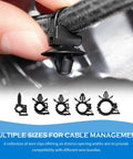 Hand using 130 Piece Car Wire Loom Clips Kit With Five Sizes Push In Wire Harness Clamps Keeps Cables Neatly Sorted Universal Loom Clips