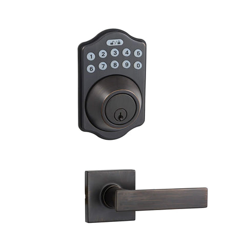 Traditional Electronic Keypad Door Lock Set With Deadbolt And Handle One Touch Locking, Keyless Front Door Entry, Oil Rubbed Bronze