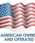 American flag with 'American Owned and Operated' text