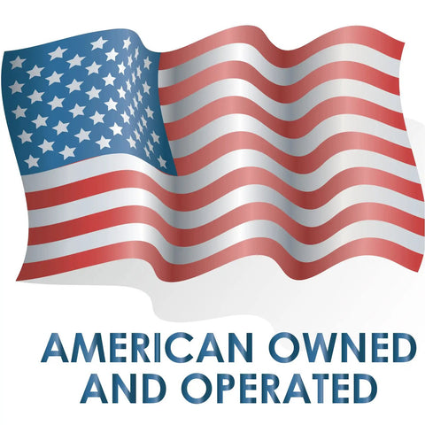 American flag with text 'American Owned and Operated', representing a U.S.-based business or product.
