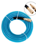 Coiled 1/4 Inch Air Compressor Hose, 100 Ft Reinforced Polyurethane PU Line with 1/4 Inch Quick Connect Plug and Coupler Fittings, Blue.