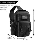 Rugged Tactical Sling Pack For Everyday Carry, Shoulder Crossbody Bag With Bottle Holder, 13L Capacity black bag with grey patch.