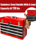 Badass 4 Drawer Tool Chest 21 Inch Steel Portable Toolbox with stainless steel handle and 110 lb load capacity.