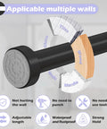 Heavy Duty Adjustable Tension Shower Curtain Rod 18 to 49 Inches No Drill No Slip Easy Install Matte Black Finish applicable on multiple wall surfaces