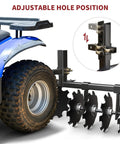 Heavy Duty 32 Inch Disc Plow Harrow for ATV with 8 durable discs, adjustable height, 2 inch receiver, attached to lawn tractor