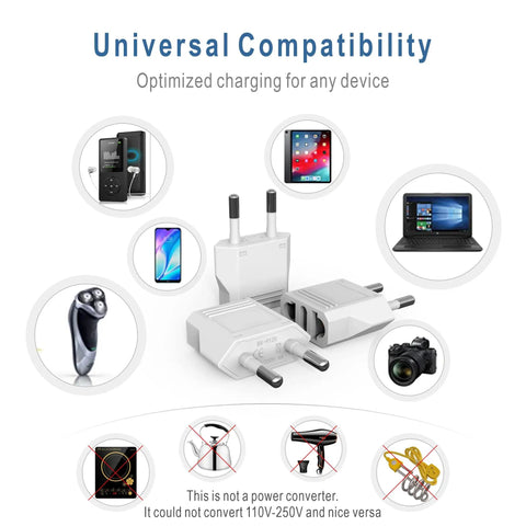 Six Pack US To Europe Plug Adapters For European Outlets 220V To 110V Travel Converter Type C Euro Plug European Power Converter Safe Copper Shell