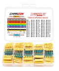 Front view of Chanzon resistor kit in clear case; 300 yellow through-hole metal-film resistors, 1Ω–4.7MΩ, ±1%