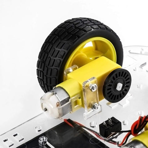 Close-up of Dope Smart Robot Car Chassis Kit With Motors Speed Encoder And Battery Box For DIY Projects Obstacle Avoidance.
