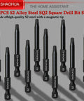 Pro Grade 11 Piece Square Drive Bit Set With 10 Number Two Square Bits And One Quarter Inch Magnetic Hex Shank Driver Two Point Three Inch Long SQ2 Alloy Steel Bits For Pocket Hole Jigs And Impact Drivers front view