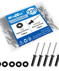 DIY Ready 220 Piece 3/16 Inch By 3/4 Inch Black Pop Rivets With Washer Kit For Aluminum Blind Rivets, Stainless Steel Washers