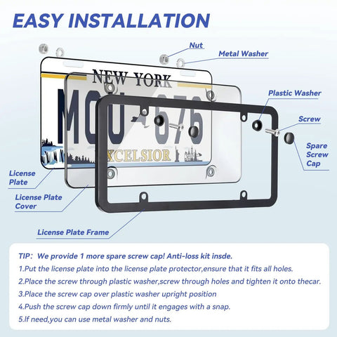 Clear License Plate Cover And Frame Set For Any Ride Universal Protector Two Pack With Rust Proof ABS Build Includes Screws And Caps
