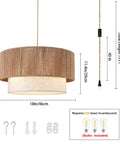18 Inch Plug In Rattan Pendant Light With Premium Linen Shade Boho Ceiling Chandelier stylish design with 15 foot cord