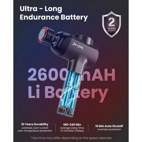 2600mAh battery of X6 Ultra Massage Gun With Heat And Infrared Light Titanium Head Percussion Deep Tissue Massager For Athletes
